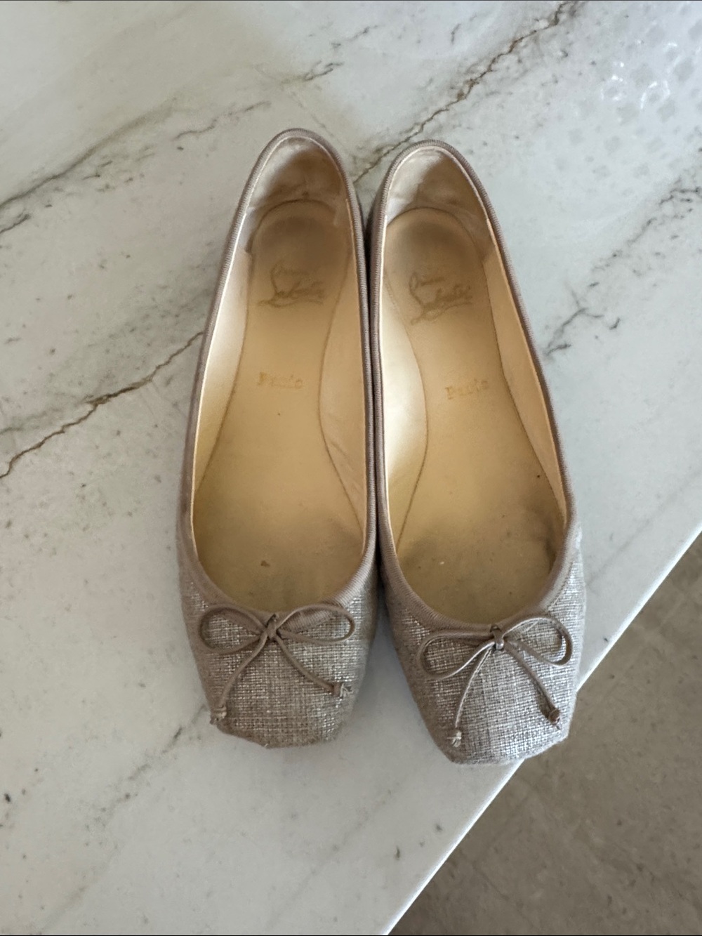 Christian Louboutin Leather-Trim Bow Ballet Flats in Taupe EU 40